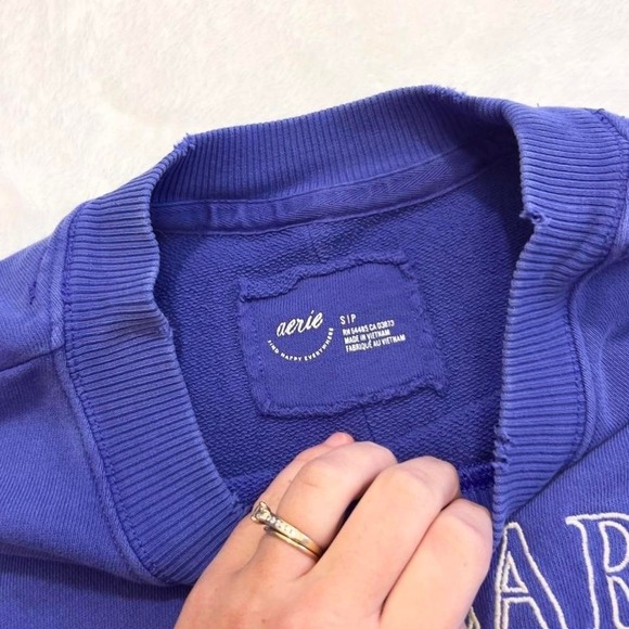 Aerie Blue Crewneck Sweatshirt Oversized "Self Care Club" Women S‎ Lounge Preppy - Picture 3 of 4